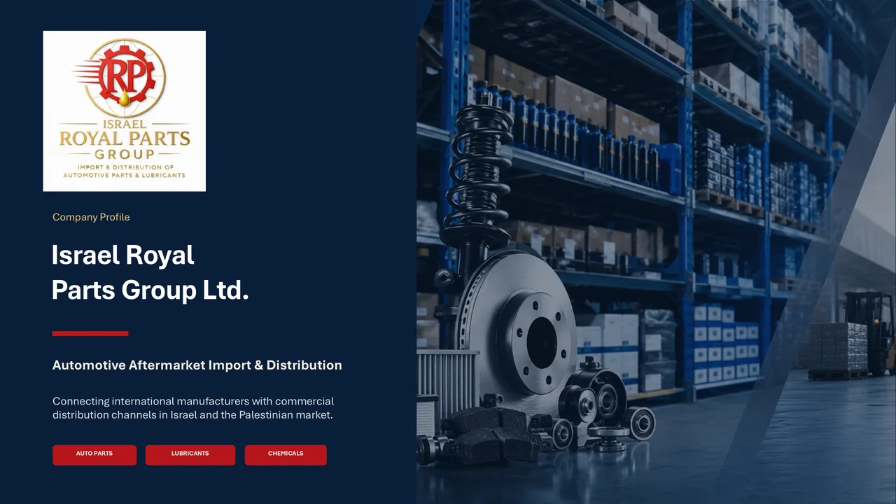 Company Profile. Israel Royal Parts Group Ltd. Automotive Aftermarket Import & Distribution. Connecting international manufacturers with commercial distribution channels in Israel and the Palestinian market. Auto parts. Lubricants. Chemicals.